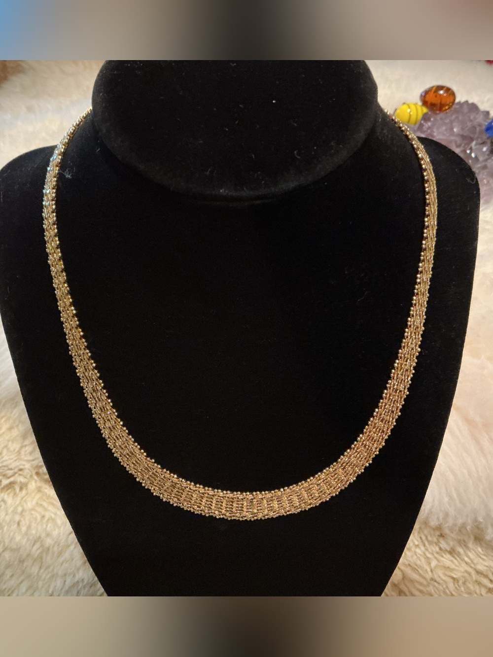 Veronese 18K Gold-Clad braided, herringbone necklace, 17”; CLASP NEEDS REPAIR